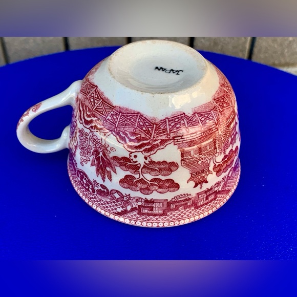 Post WWII Japan Antique Red Willow Chinoiserie Transferware Teacup - Picture 11 of 16